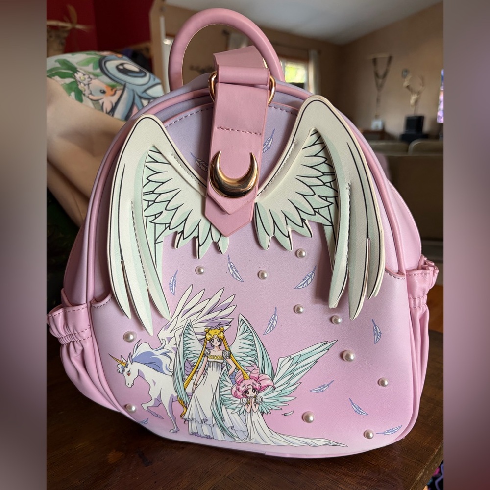 Pretty Guardian Pink Winged Mini Backpack with Crescent Accent
